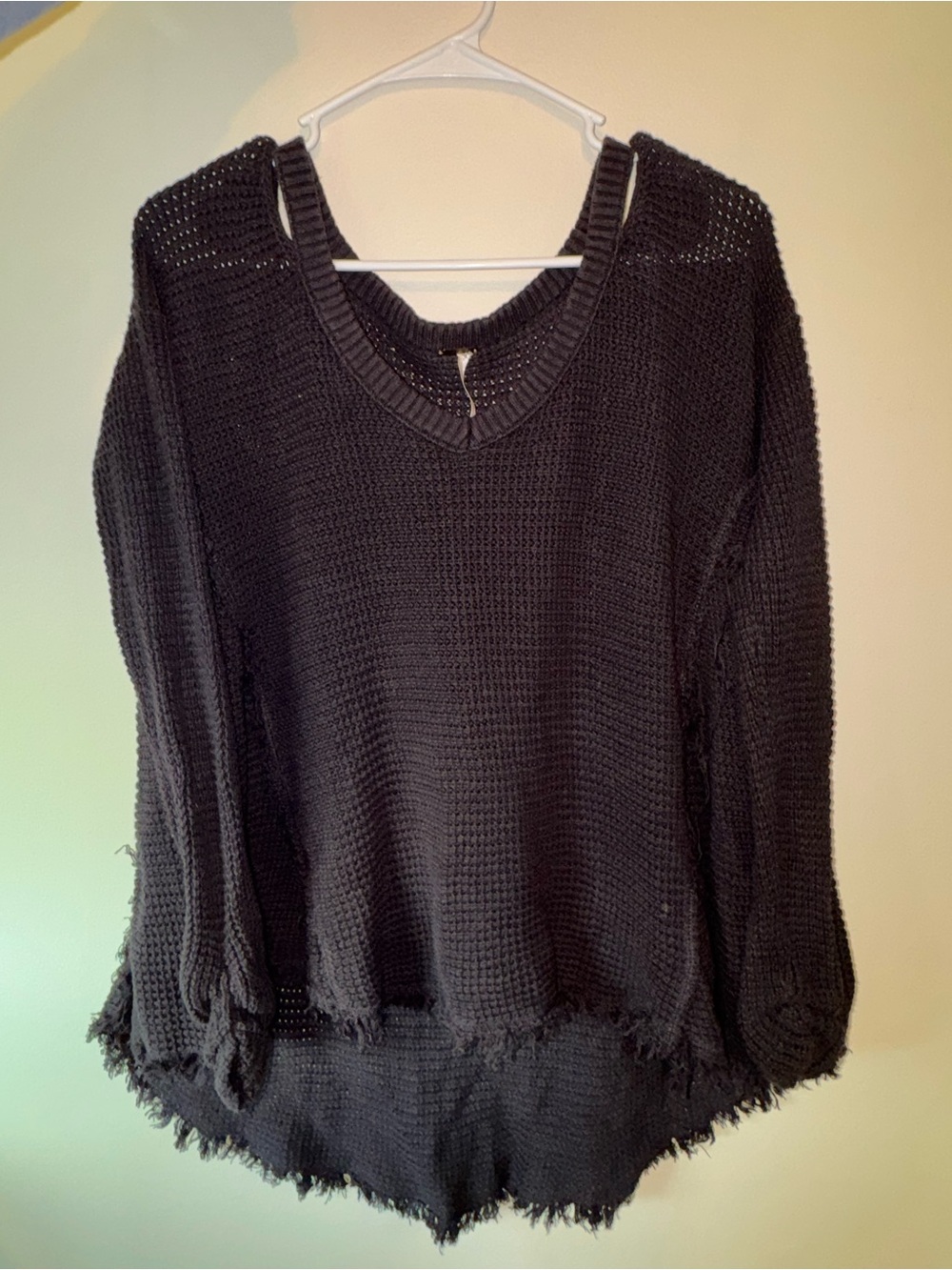 Free People Shabby Chic Cutout Shoulder Shag Waffle Knit Tunic Sweater XS